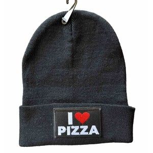 I LOVE PIZZA Beanie Hat In Cheese we Crust Skull Cap One Bite Gift NY